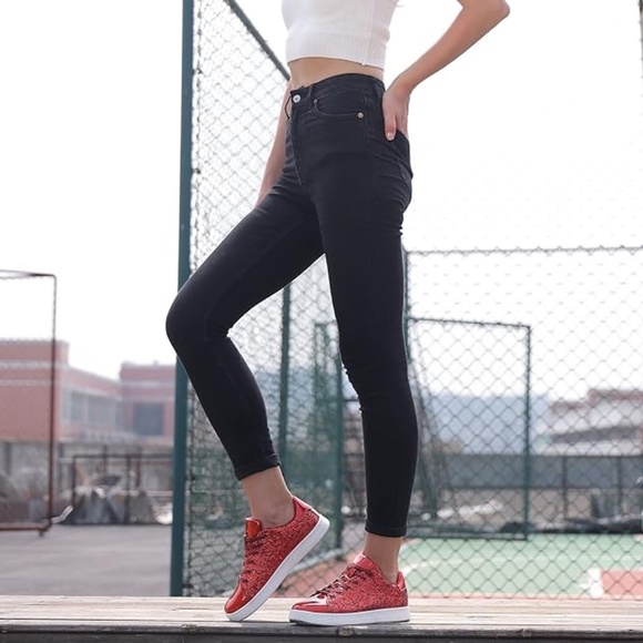 Glitter Shoes Sparkly Bling Shiny Bedazzled Lace up Fashion Sneakers for Women - Picture 5 of 6